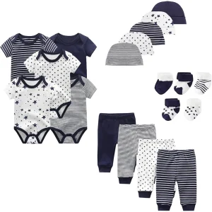 Unisex Fashion Bodysuit Set for Baby Boys and Girls Bodysuit and Accessories 19 Pack Comfortable Babywear Newborn Set