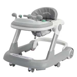 Foldable Activity Walker, Toddler Baby Push Walker with Removable Feeding Tray & Music Tray(Without Battery), 2 in 1 Baby Walker