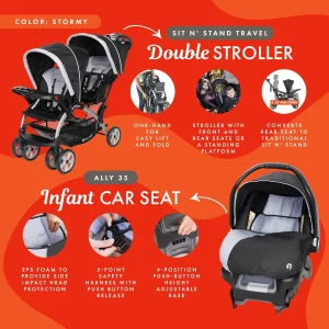 Infant and Toddler Double Stroller & Car Seat Combo, 2 Pc Set,  - Portable and Lightweight Stroller Duo and Car Seat