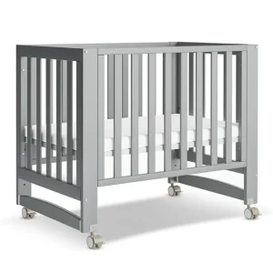 EvoNest 6-in-1 Convertible Mini Crib, Portable with Wheels & Mattress, 4 Adjustable Heights, Grey, MAMAZING