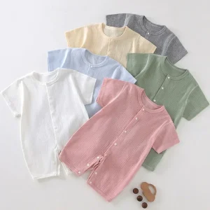 Baby Short Sleeved Jumpsuit  Newborn Breathable Mesh Air Conditioning Suit Boys Girls Infant  Sleepwear Crawling Suits