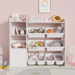 Kids Toy Storage Organizer, 4-Tier Toy Organizers W/8 Removable Storage Bins, Kid Bookshelf